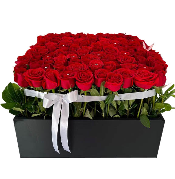 caja redonda con 85 rosas rojas